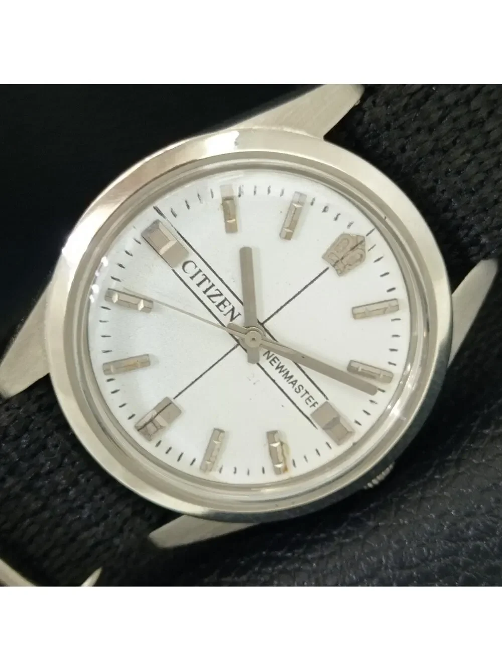 Vintage 1980 Citizen Manual Wound Mens Silver Watch & White accents